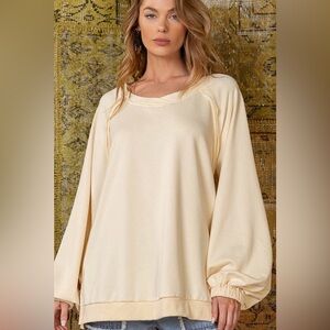 POL Back cross strap details balloon sleeve sweatshirt - Cream Milk